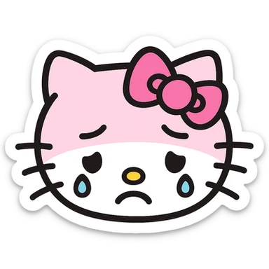 sad Hello Kitty emoticon, pink and white girly aesthetic, icon style sticker