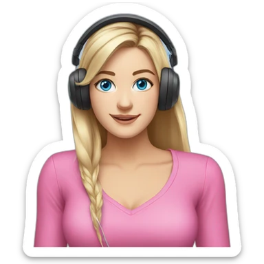 iJustine wearing pink shirt wearing gaming headset celebrating blue eyes sticker