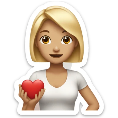 blonde with bob and brown eyes holds a heart in her hand sticker