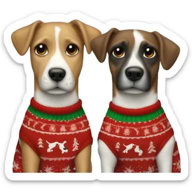 2 dogs best friends one hugging the other, in Christmas sweaters  sticker