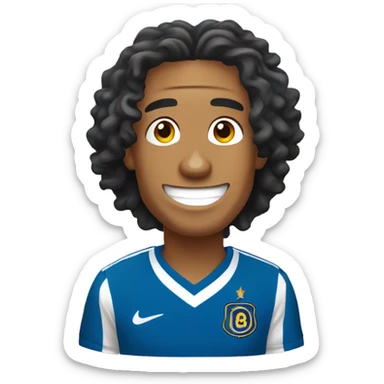 “2D emoji of Ronaldinho with a big smile, curly hair, and cartoonish features. Simplified, bold outlines, vibrant colors, and transparent background.” sticker