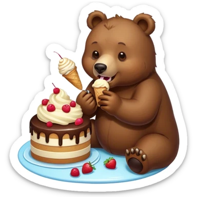 Bear eating cake and ice cream  sticker