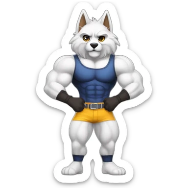 Muscled furry posing in casual latex clothing fashion sticker