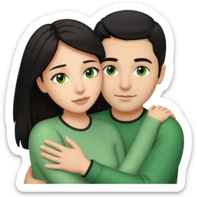 Woman  with brown eyes and black hair hugging a man with green eyes and light brown hair sticker