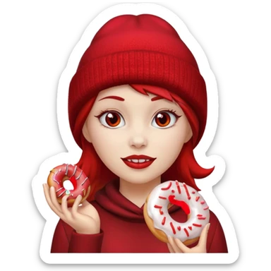 female devil wearing beanies holding donut sticker