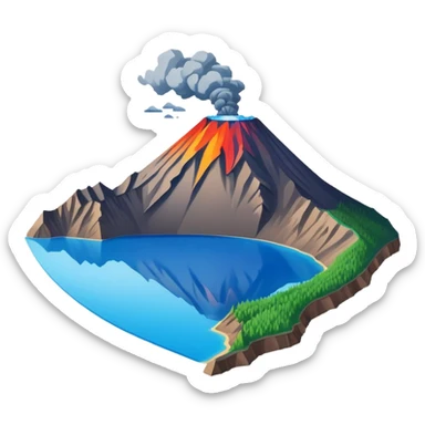 Changbai Mountain with crater lake Jilin, simplified emoji style with bold outlines and bright colors, cartoon style volcano with blue lake inside sticker