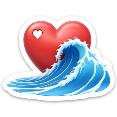 Surf wave in 3d heart sticker