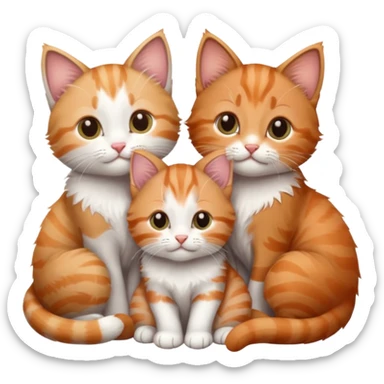 3 kittens cuddling together all different colours, the first one is grey and white, the second is ginger and white and the third is brown tabby and white sticker