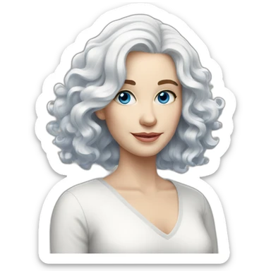 White wavy hair, white woman, 56 years, big blue eyes sticker