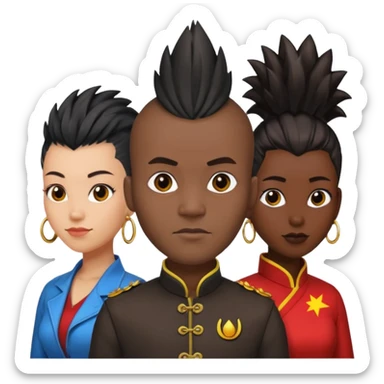 Black man with mohawk with two women one black one Chinese  sticker