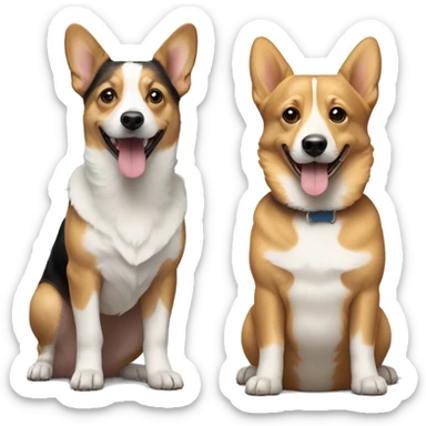 2 dogs together, one is a corgi, one is a small tan terrier  sticker