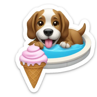 dog eating ice cream in a pool  sticker