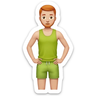 full silhouette of a redhead man with a buzzcut, wearing a lime tanktop and shorts, standing with hands on hips sticker