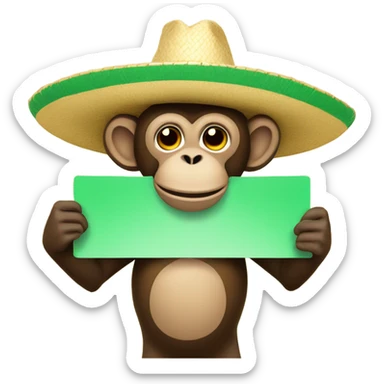 Monkey wearing a sombrero holding a green card sticker