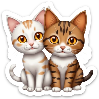 a brown tabby indian cat and a white kitten having black & brown spots sticker