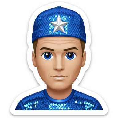 Vanilla Ice with dark blonde hair, blue sequin outfit sticker