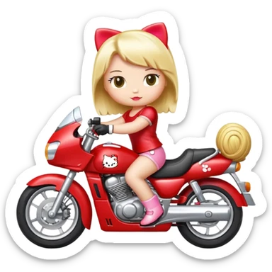 Hello kitty with blonde hair on a red sport motorcycle sticker