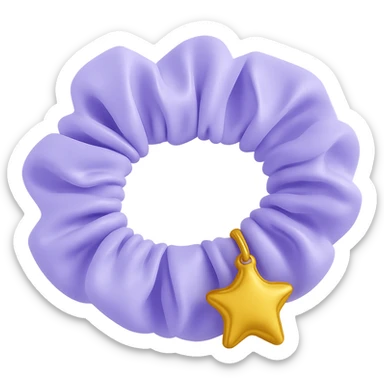 Change the gold heart charm to a gold star charm on the pastel purple silky scrunchie, keep the 3D emoji style and shimmer effect. Remove the background. The style is 3D emoji style with shimmer effect. sticker