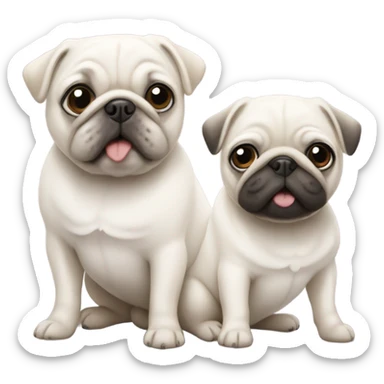 two all white pugs, an adult and a baby sticker