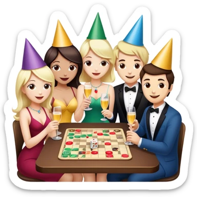 4 people playing board games  2women and 2 men sticker