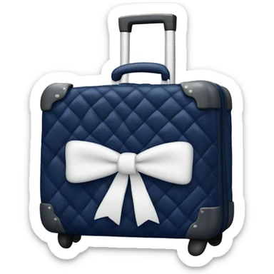 Navy blue quilted luggage with white bow  sticker