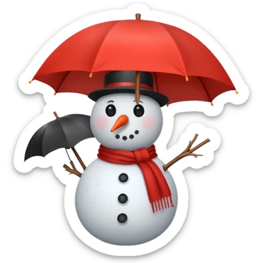 Snowman holding a red travelers umbrella sticker