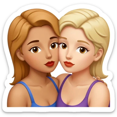 Pareja de lesbianas morena y otra blanca dandose un beso en el cahechete sticker