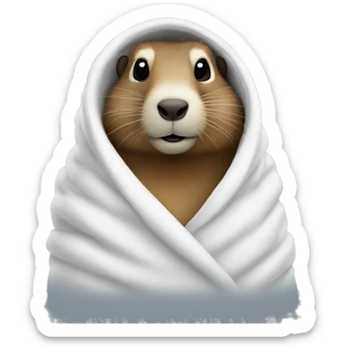 Marmot wrapped in a white blanket facing front sticker