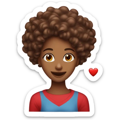 Light brown woman with beautiful long dark brown curly hair with a red happy Valentine’s Day t-shirt sticker