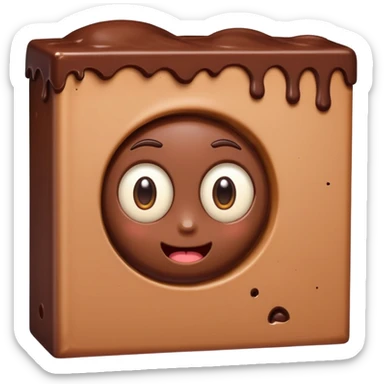 Cartoon chocolate mini pastry peeking from behind tiny wall, suspicious eyes, tiny chocolate smudges, chibi style, Twitch emoji style, transparent background, colorful
 sticker