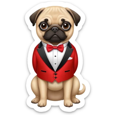 pug dog wearing a vermillion tuxedo sticker