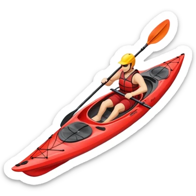 An icon showing a close-up of a kayak gliding over rippling water, with a double-bladed paddle in motion and splashes around. The sleek shape of the boat and dynamic strokes highlight the speed and precision of kayaking. Transparent background emphasizes the energy of the sport. sticker