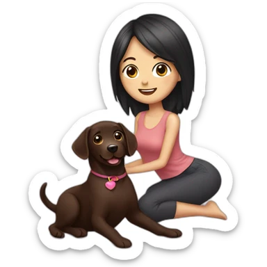 Chocolate labrador playing with woman long black hair sticker