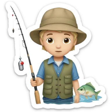 Little boy on the dock fishing, felt texture, scrapbooking, precious moments style character sticker