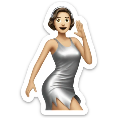 White brunette woman in a silver metallic dress dancing electronic music sticker