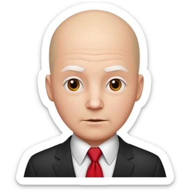 bald with red necktie, white sticker
