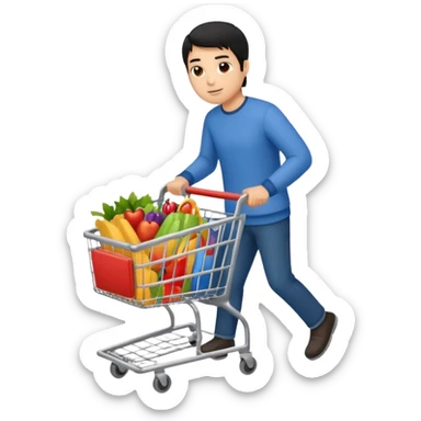 man-with-a-shopping-cart-full-body black hair light brown skin sticker