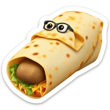Burrito with a long nose and glasses and cheesy smile sticker