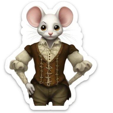 Tom Thumb whimsical fairytale boy mouse skin shoes and thistledown doublet shirt made of spider web sticker