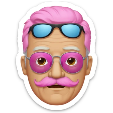 old guy with funny hair and shades and pink mustache sticker