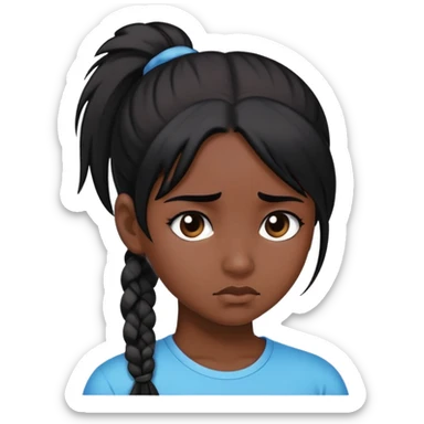 black dark girl with black hair and a ponytail super sad sticker