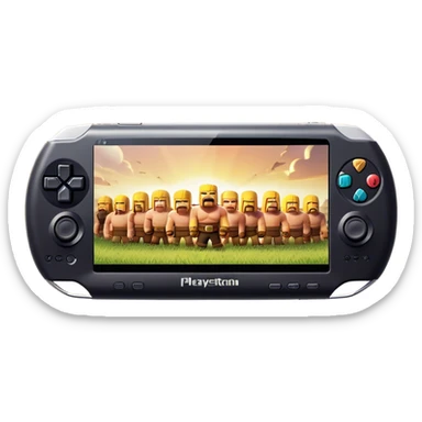 Clash of Clans aesthetic: Cinematic Playful PlayStation Portable (PSP) Portrait Emoji, rendered in a 3D vector-style similar to standard emojis with minimal shading and bold, simplified shapes. A compact, distinct form with signature details, softly glowing with a cutting-edge console technology charm. Simplified yet unmistakably iconic, highly detailed and consistent, glowing with a soft radiance and high shine. Stylized with a touch of technological advancement and a soft glowing outline, capturing the essence of a beloved gaming relic with a friendly, playful manner! sticker