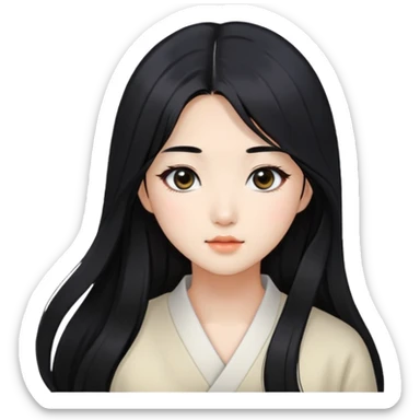 Beautiful girl,Black hair,long hair,Black eyes,Korean sticker