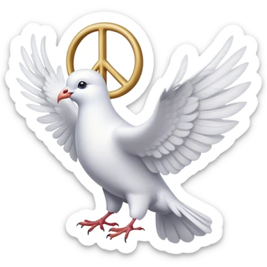 A white dove holds a peace symbol in its beak sticker