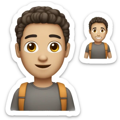 Generate me an emoji of a guy with macbook ( student ). He looks happy. He has light skin, dark-brown hair and brow eyes    sticker