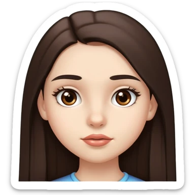 12 year old girl with Very long brown hair (very long) kind of light brown eyes , thick eyebrows , big lips , straight hair darkish brown hair , dark eyebrows sticker