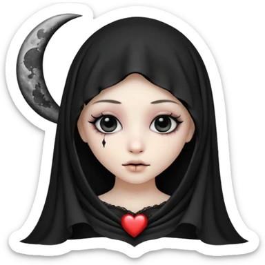 emo heart with crescent moon and black veil sticker