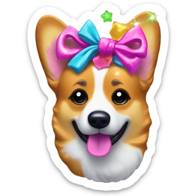 Lisa frank glitter corgi with bows on head sticker