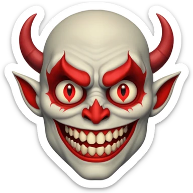 alastor the demon, smiling with his evil red eyes and long evil red teeth, looking evil and demonic and horrible and like a demon. sticker