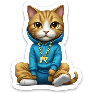 breakdancing cat in tracksuit with thick gold chain sticker